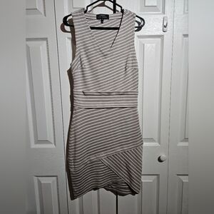 Robert Rodriguez Fitted Mini Grey & White Striped Dress | Size 10 Soft &Stretchy